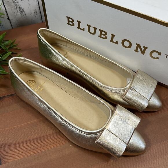 BluBlonc Maya Gold Leather Pointed Toe Bow Flats Size 36 US 6 $120 - Picture 3 of 8
